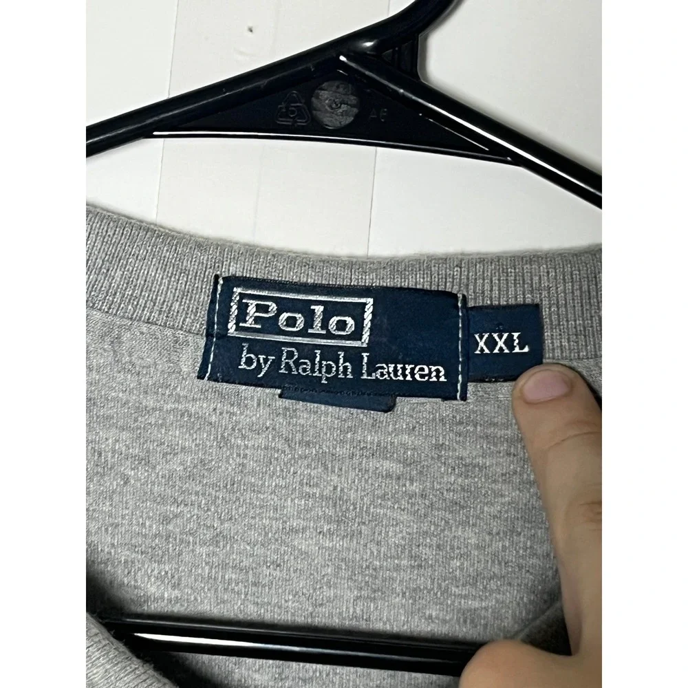 Polo Ralph Lauren Mens Long Sleeve Polo Shirt Gray Navy Blue Pony Logo L
